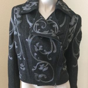 Marchesa Voyage Black Embroidered Moto Jacket